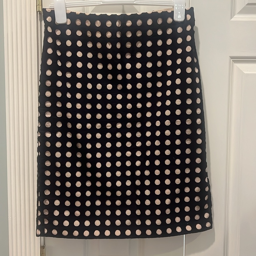 Ann Taylor Black/Cream PolkaDot Skirt 100% Cotton Size 10 Fully Lined